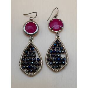 Teardrop Dangle Earrings Faceted Beads Pink Top